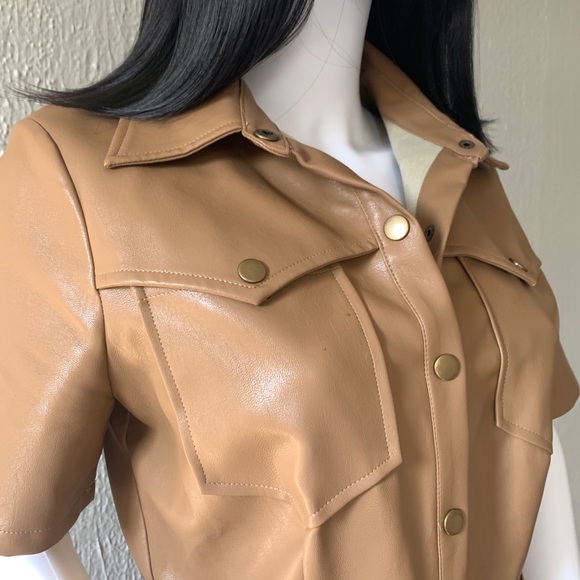 Moon River Beige Faux Leather Trench Mini Dress - Picture 4 of 7
